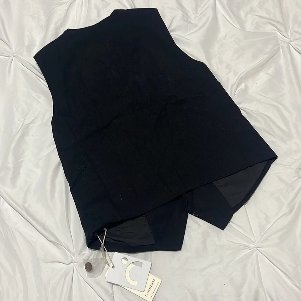 Commense women's Solid Linen Tailored Waistcoat size‎ XS/2 black